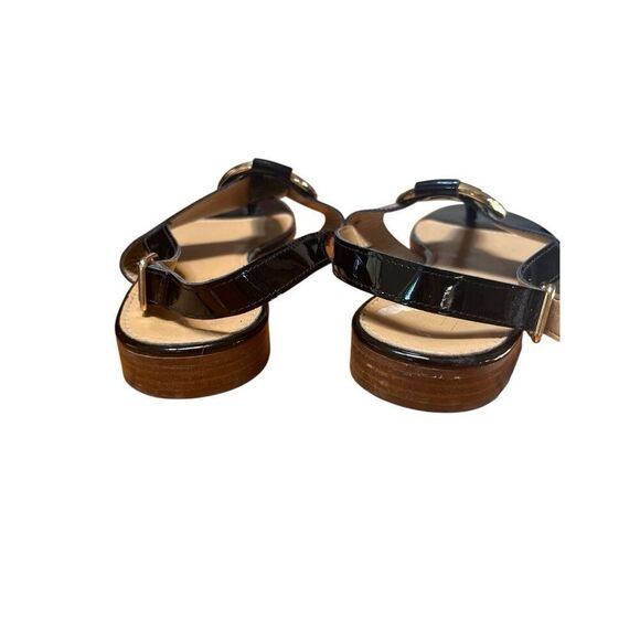 Coach & Four Women Sandals 8.5 Black Patent Leather Gold Ring Slingback Italy - Picture 5 of 10